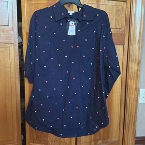 Crown and Ivy Navy Heart Button Down